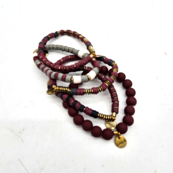 Erimish Navy And Maroon Stackable Beaded Bracelets Set Of 5 - Picture 1 of 2